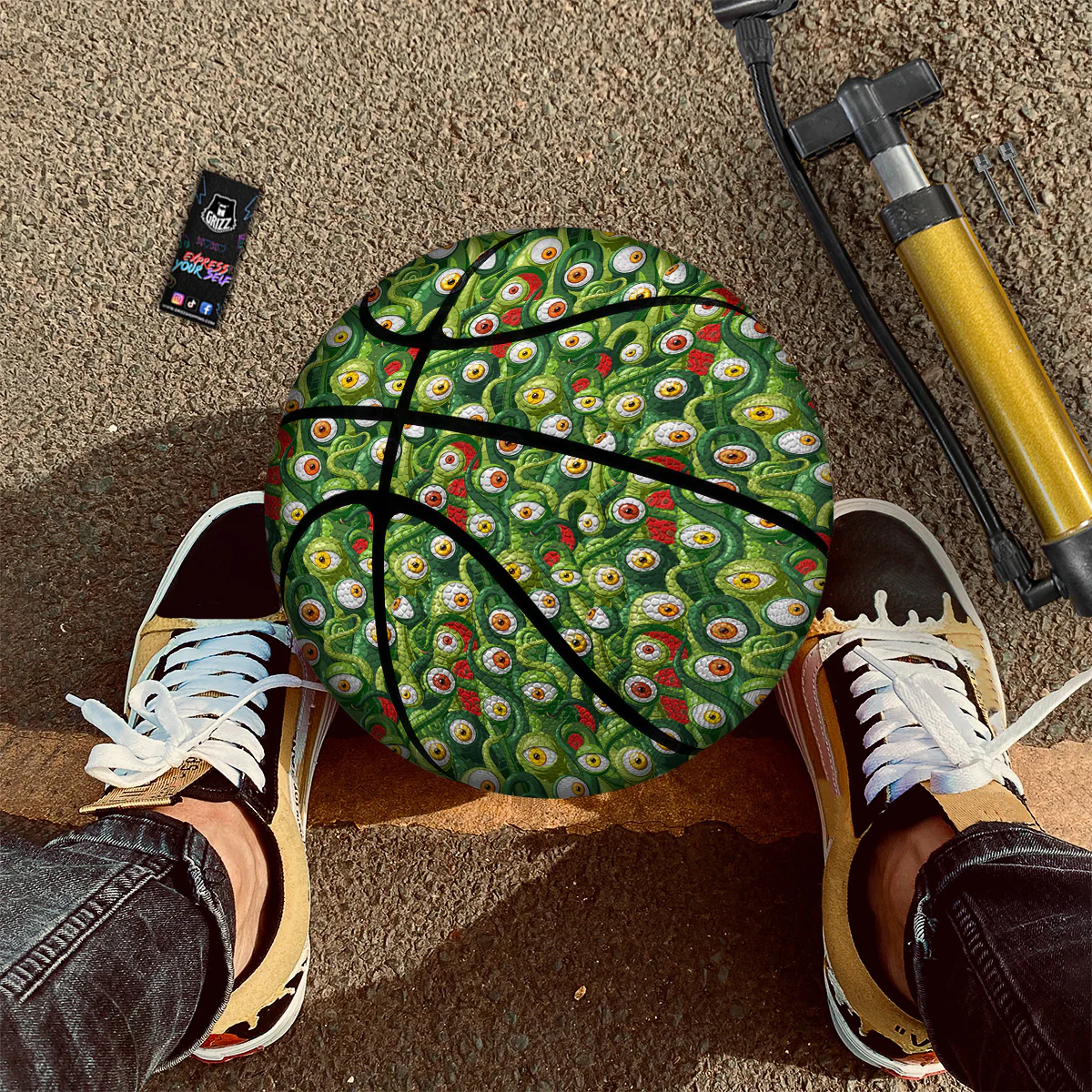 Green Alien Monster Print Pattern Basketball - Image 2