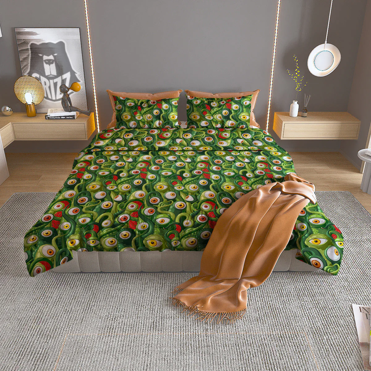 Green Alien Monster Print Pattern Duvet Cover Bedding Set