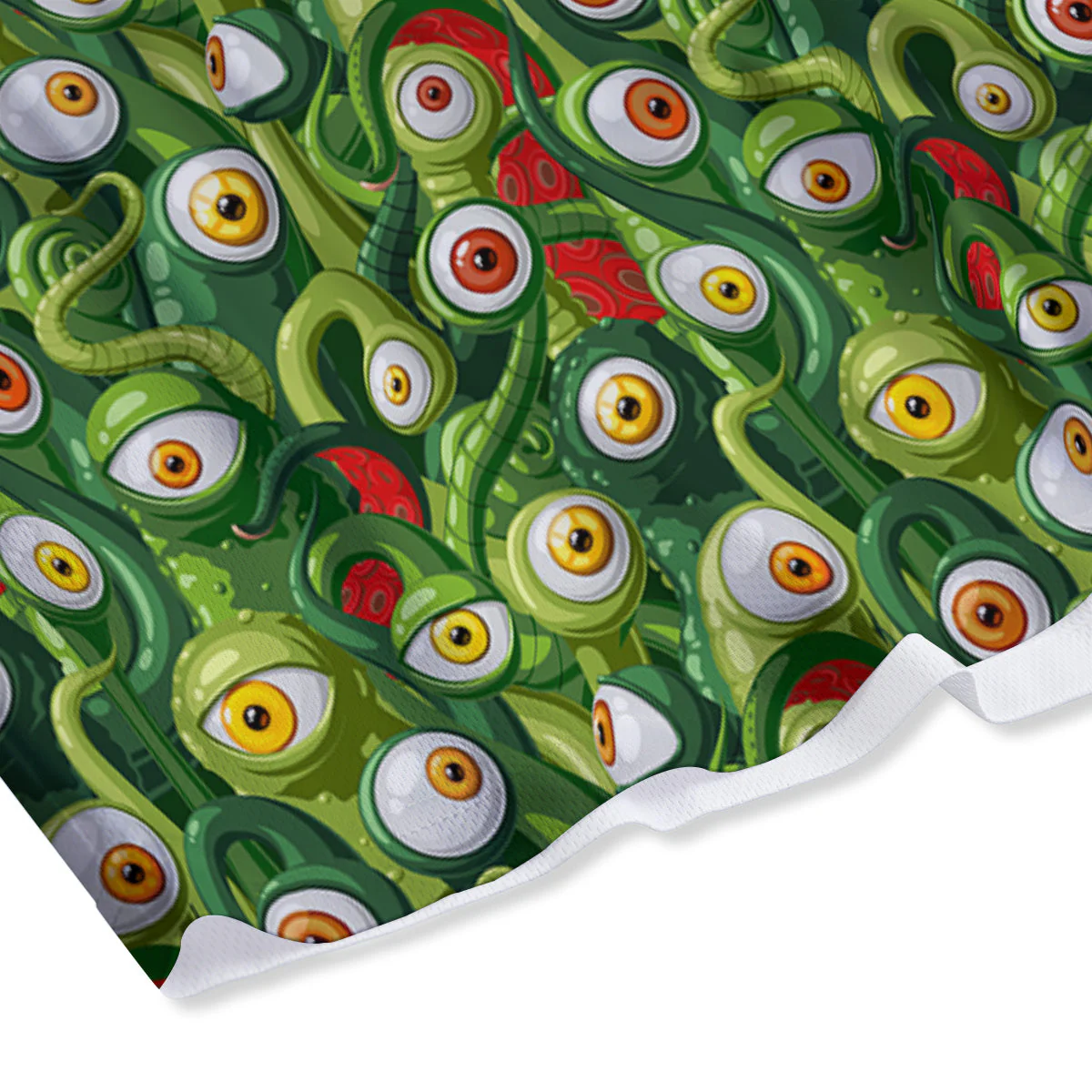 Green Alien Monster Print Pattern Mesh Shorts - Image 4