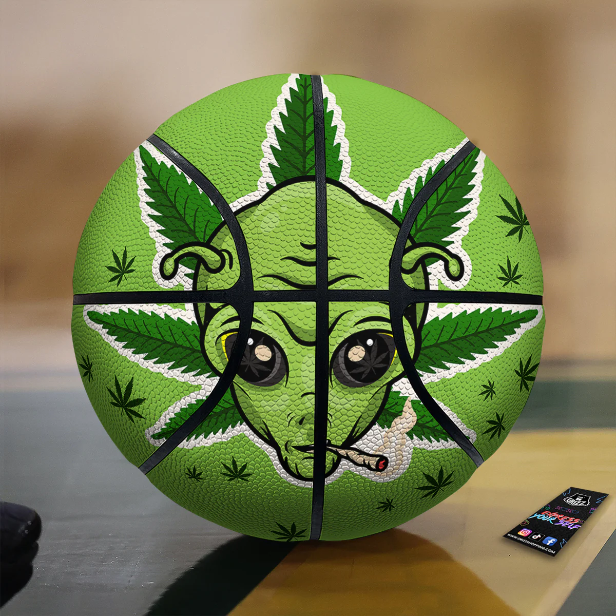 Green Alien Smoking Print Basketball