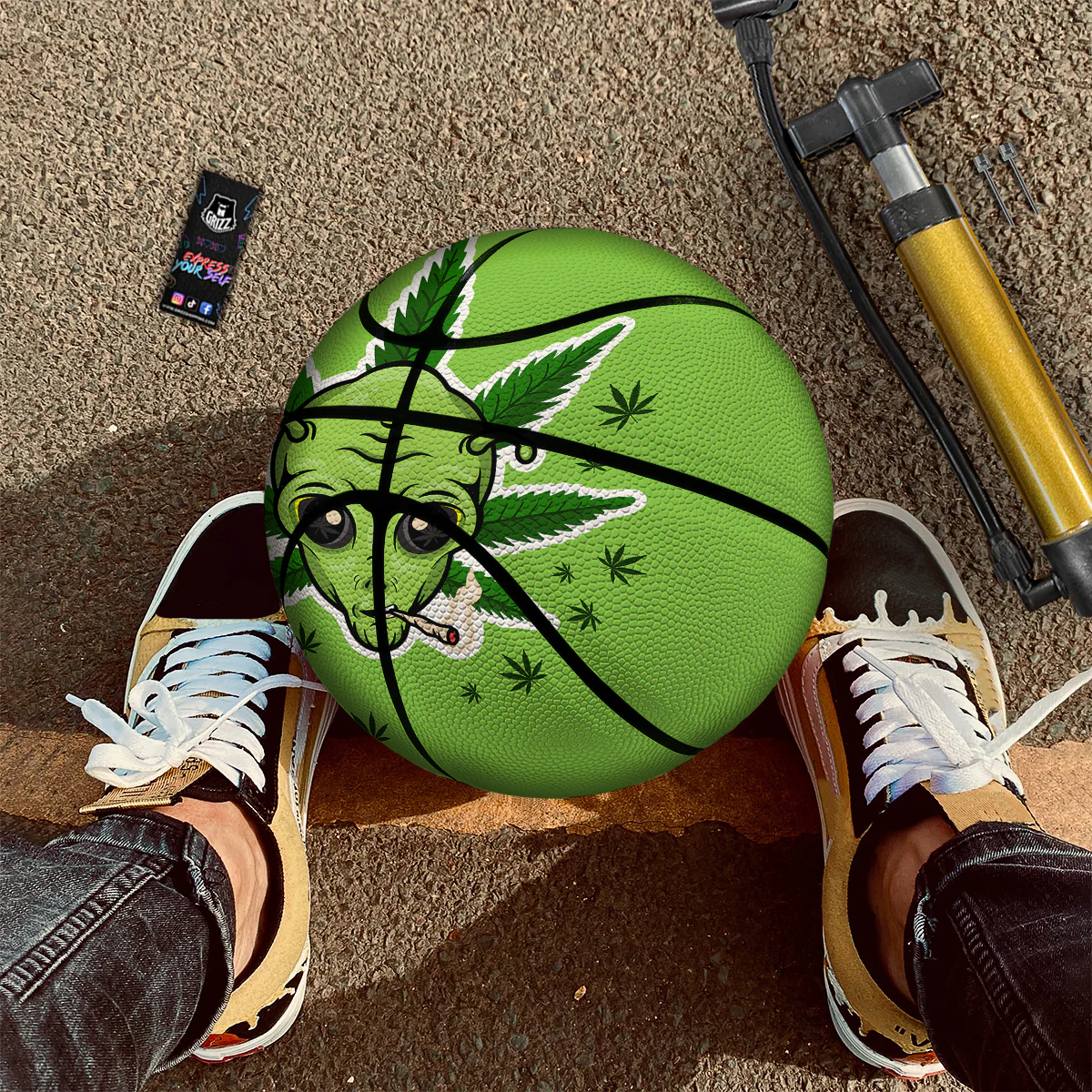 Green Alien Smoking Print Basketball - Image 2