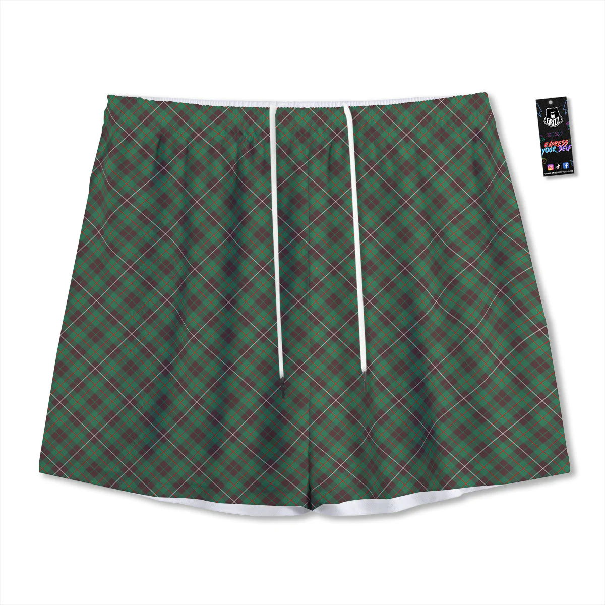 Green And Red Line Plaid Print Pattern Mesh Shorts