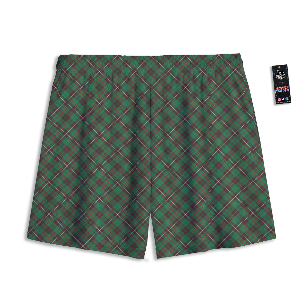 Green And Red Line Plaid Print Pattern Mesh Shorts - Image 2