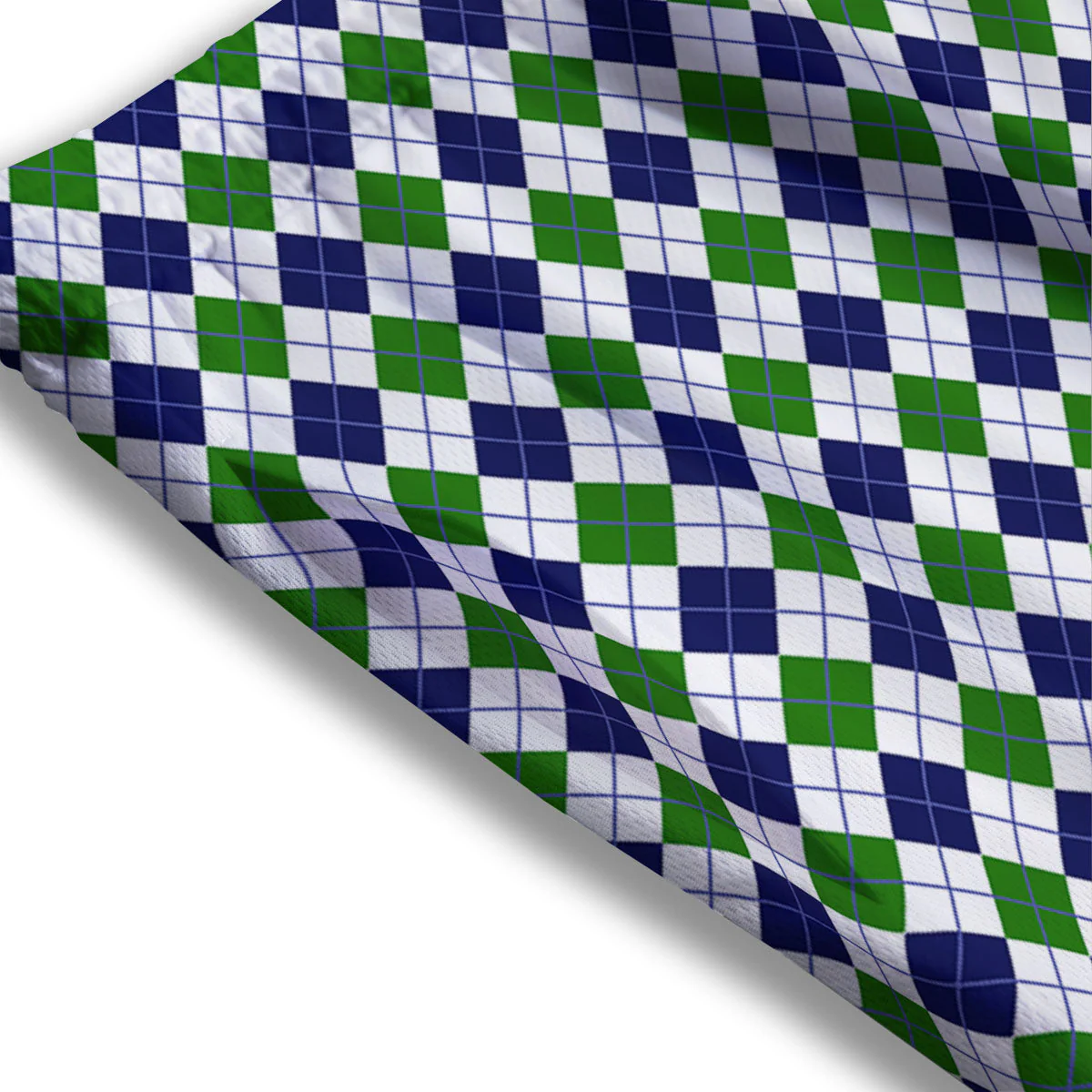 Green And White Navy Argyle Print Mesh Shorts - Image 3