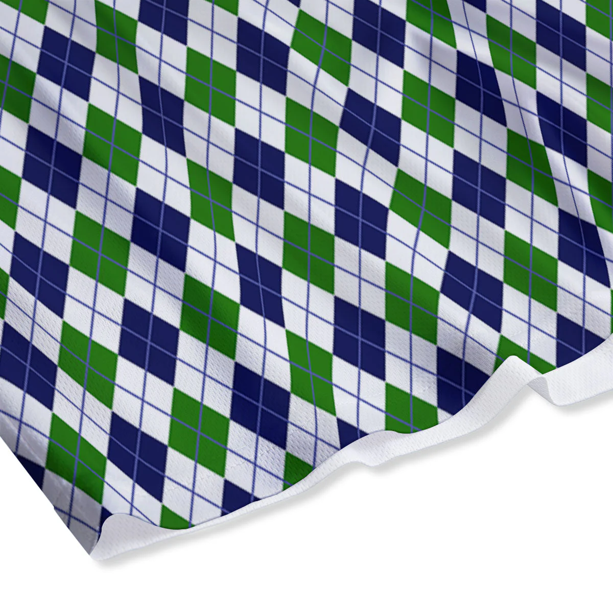 Green And White Navy Argyle Print Mesh Shorts - Image 4