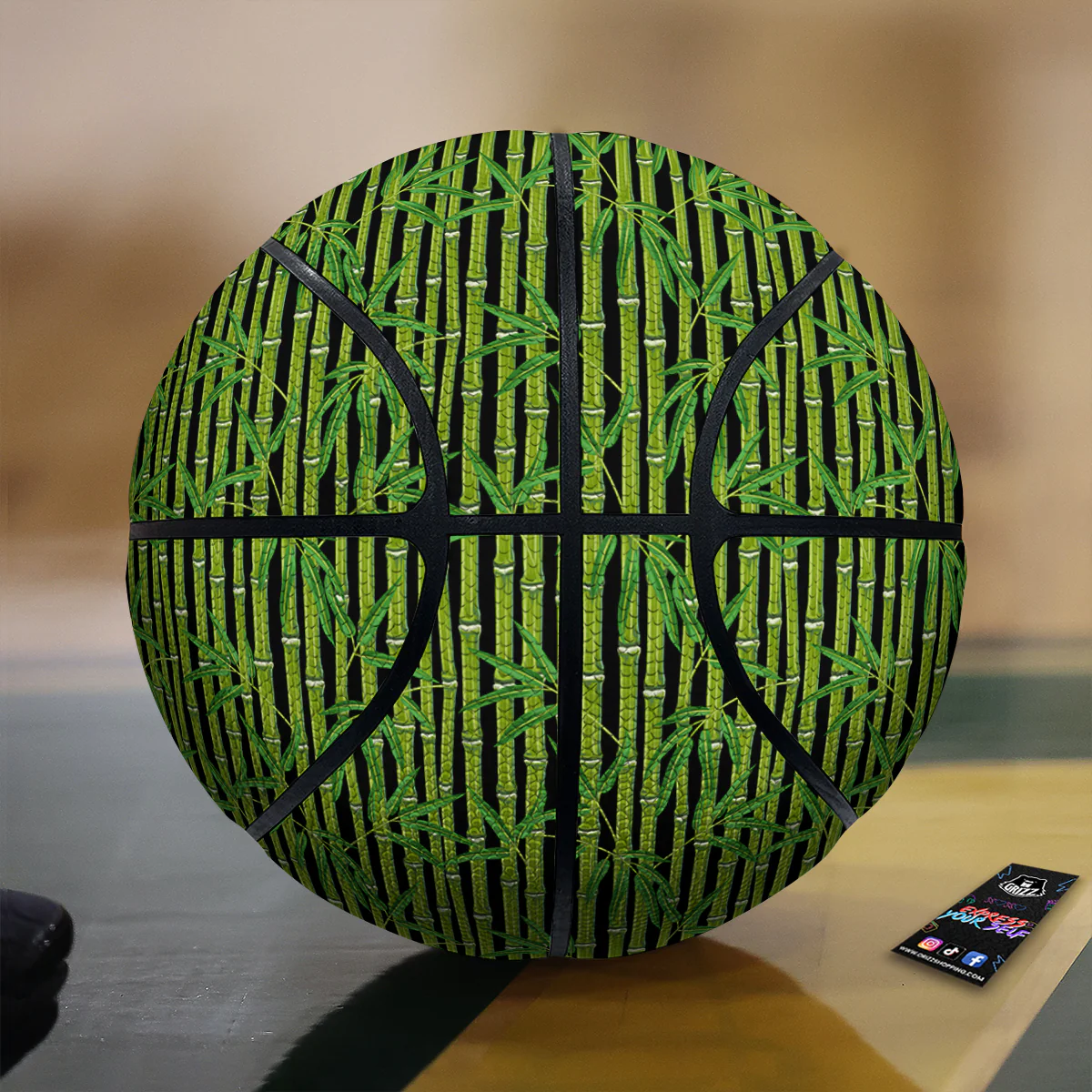 Green Bamboo And Leaves Print Pattern Basketball