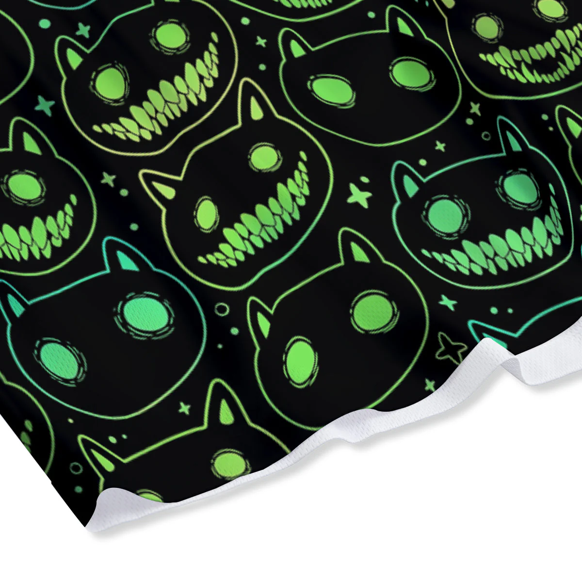 Green Black Head Cartoon Spooky Cat Print Pattern Mesh Shorts - Image 4