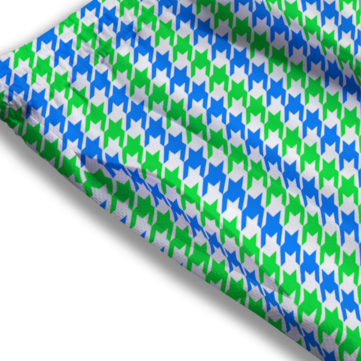 Green Blue And White Houndstooth Print Mesh Shorts - Image 3