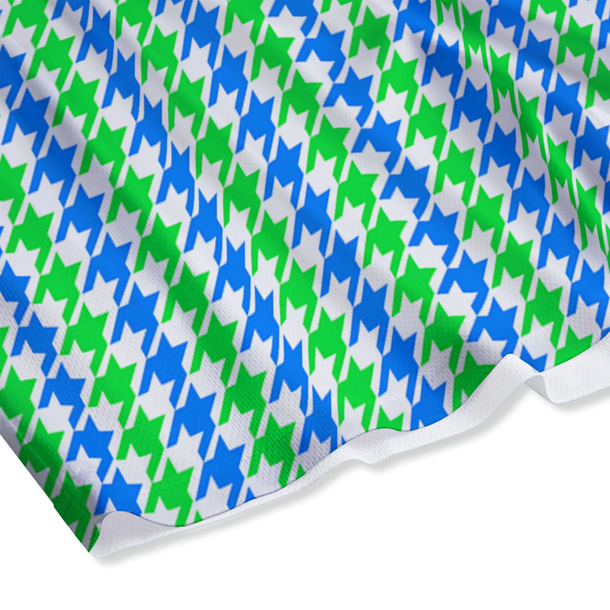 Green Blue And White Houndstooth Print Mesh Shorts - Image 4