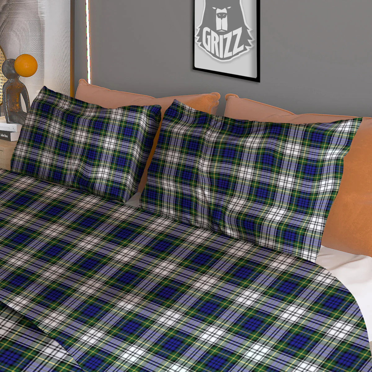Green Blue And White Plaid Print Pattern Duvet Cover Bedding Set - Image 3