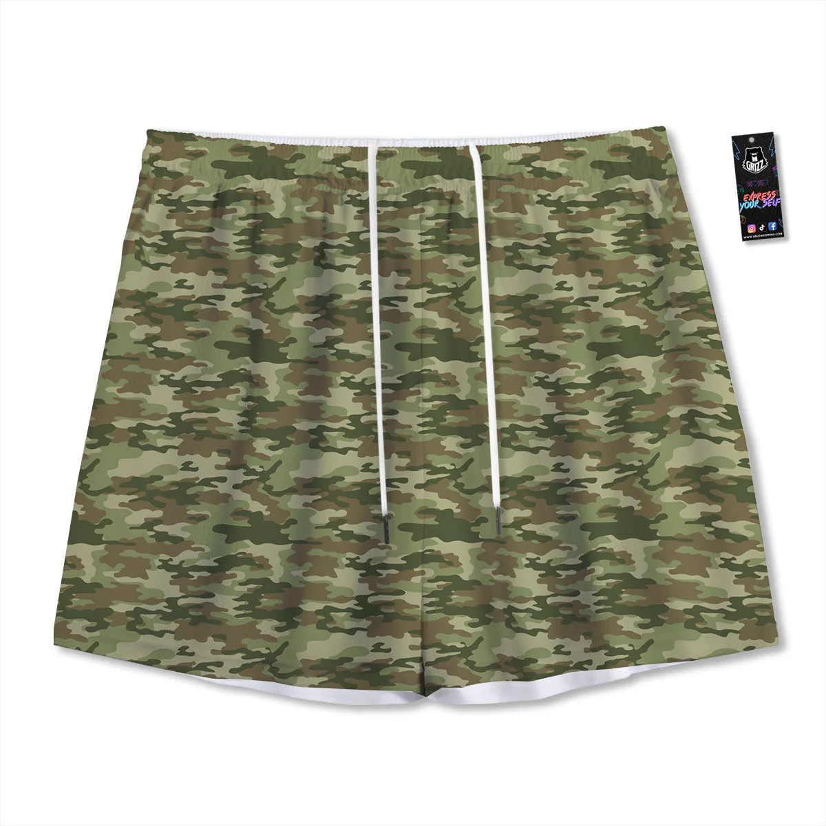 Green Camouflage Brown Print Mesh Shorts