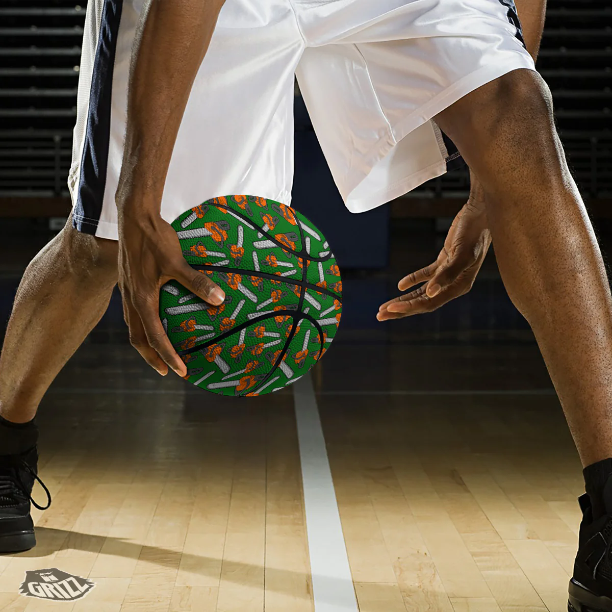 Green Chainsaw Print Pattern Basketball - Image 3