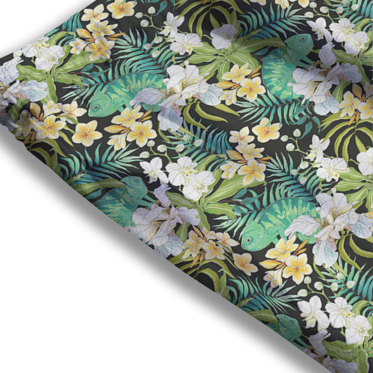 Green Chameleon And Flowers Plumeria Orchid Print Pattern Mesh Shorts - Image 3