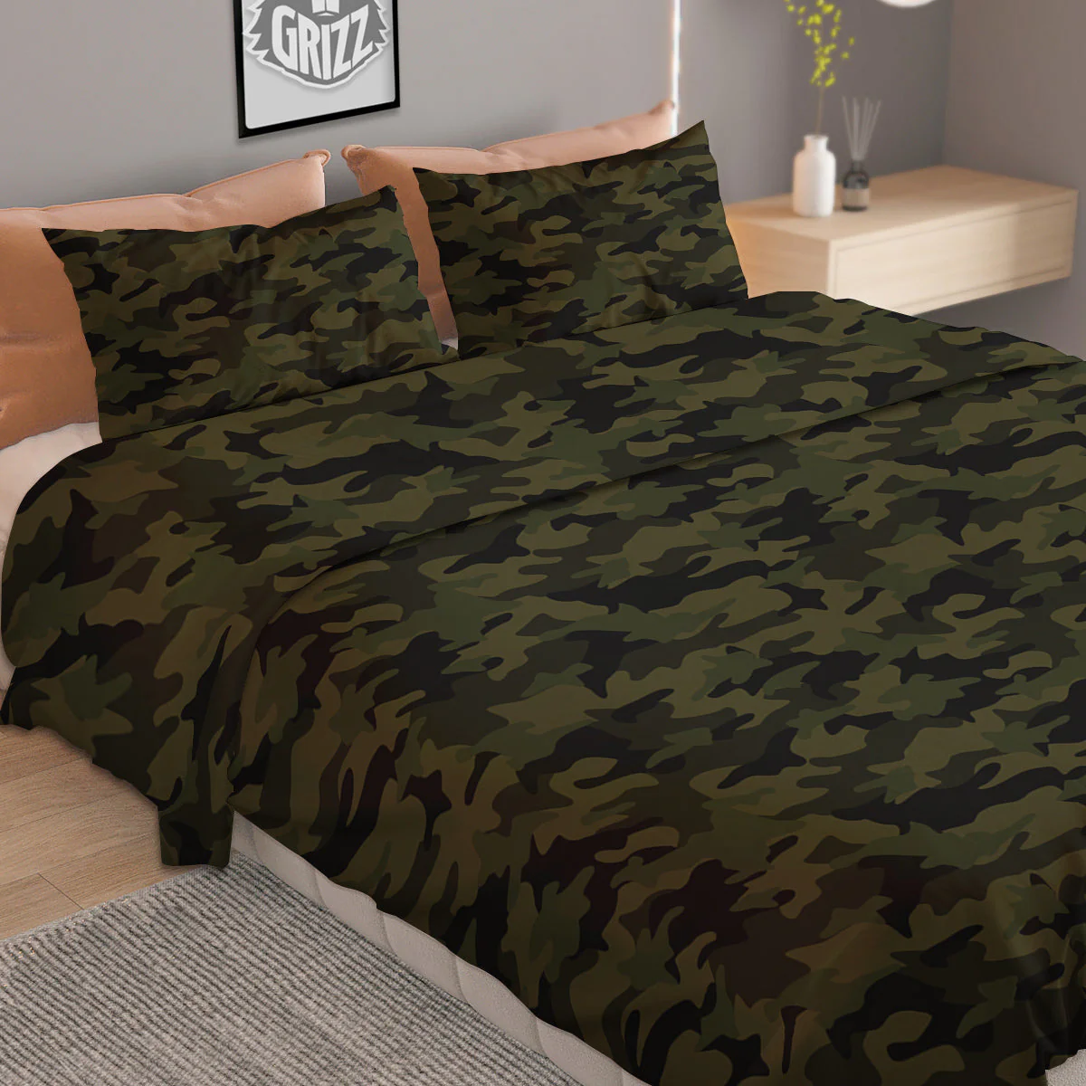 Green Dark And Black Camouflage Print Duvet Cover Bedding Set - Image 2