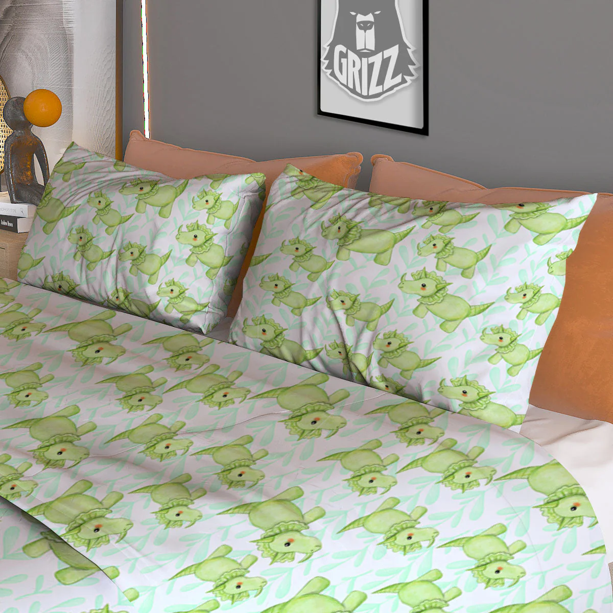 Green Dinosaur Little Print Pattern Duvet Cover Bedding Set - Image 3