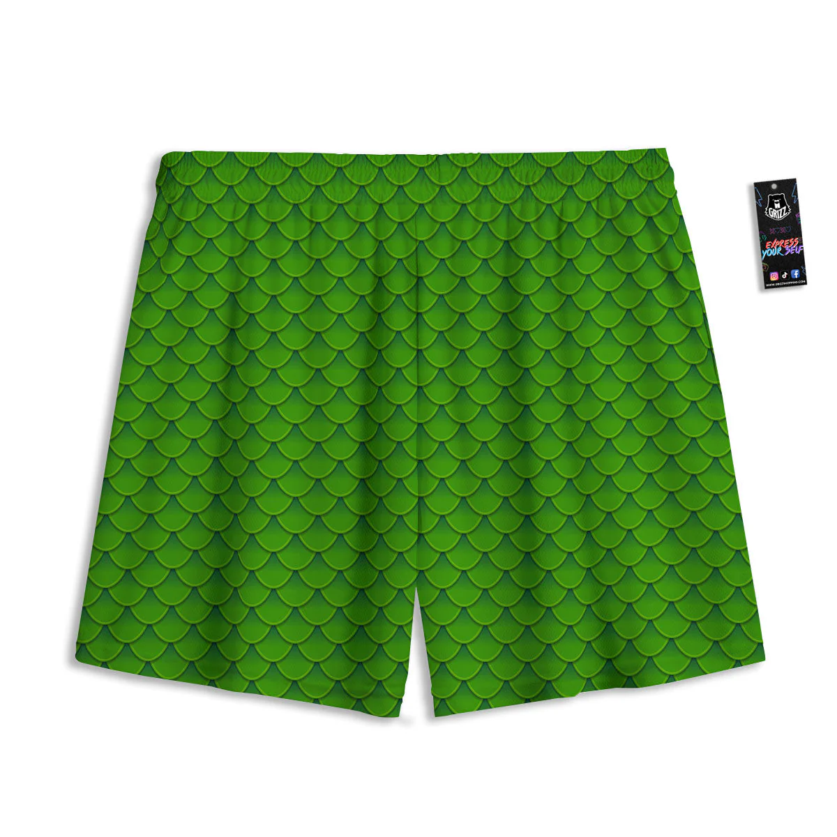 Green Dragon Scales Print Pattern Mesh Shorts - Image 2