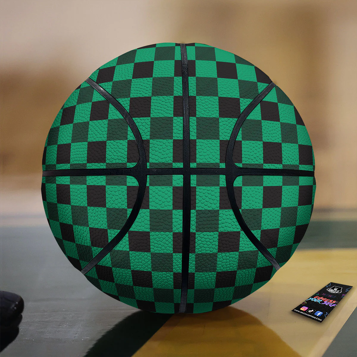 Green Forest And White Checkered Print Basketball