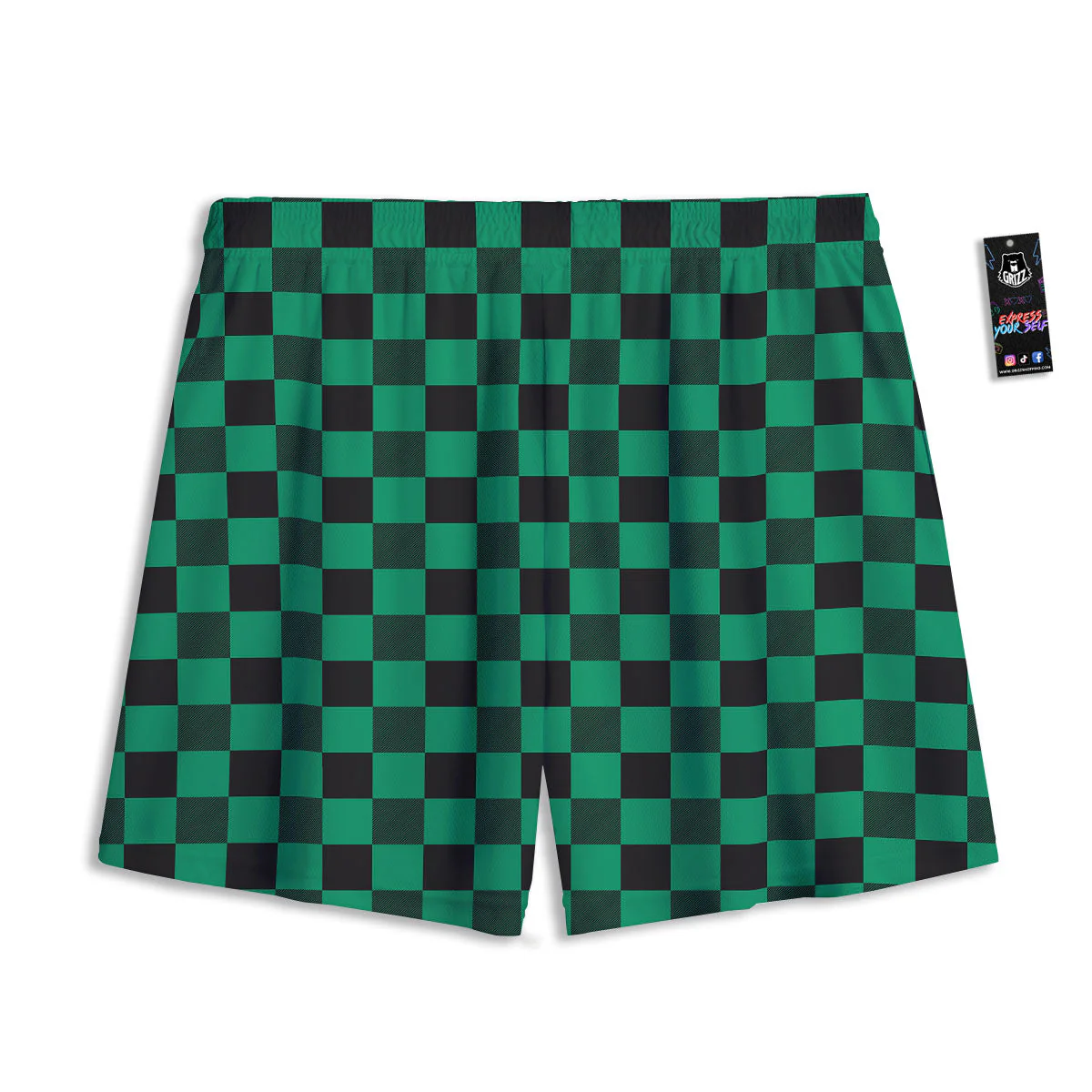 Green Forest And White Checkered Print Mesh Shorts - Image 2