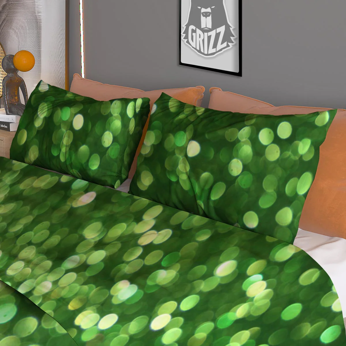 Green Glitter Artwork Shamrock Print Pattern Duvet Cover Bedding Set - Image 3
