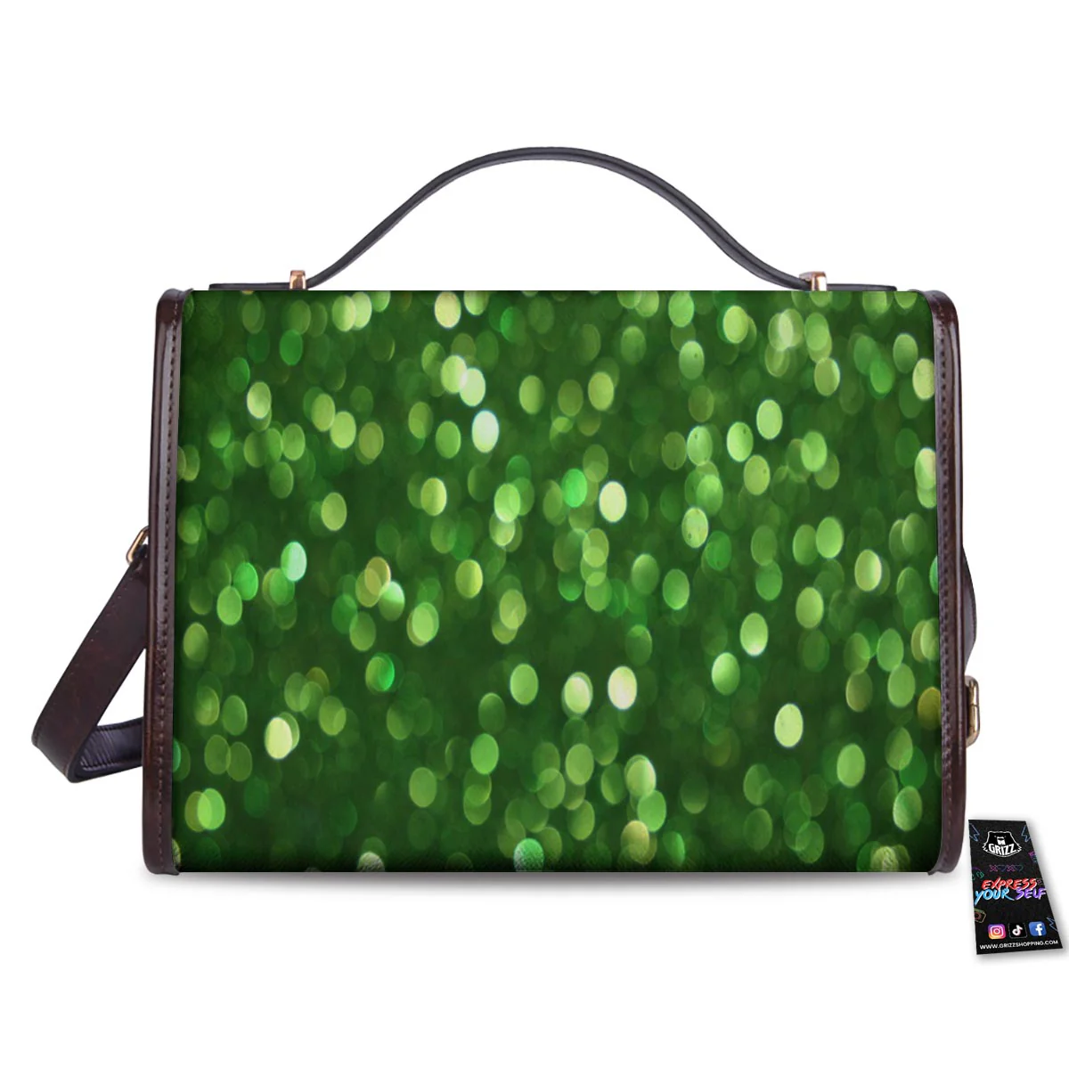 Green Glitter Artwork Shamrock Print Pattern Women's Satchel Bag - Image 2
