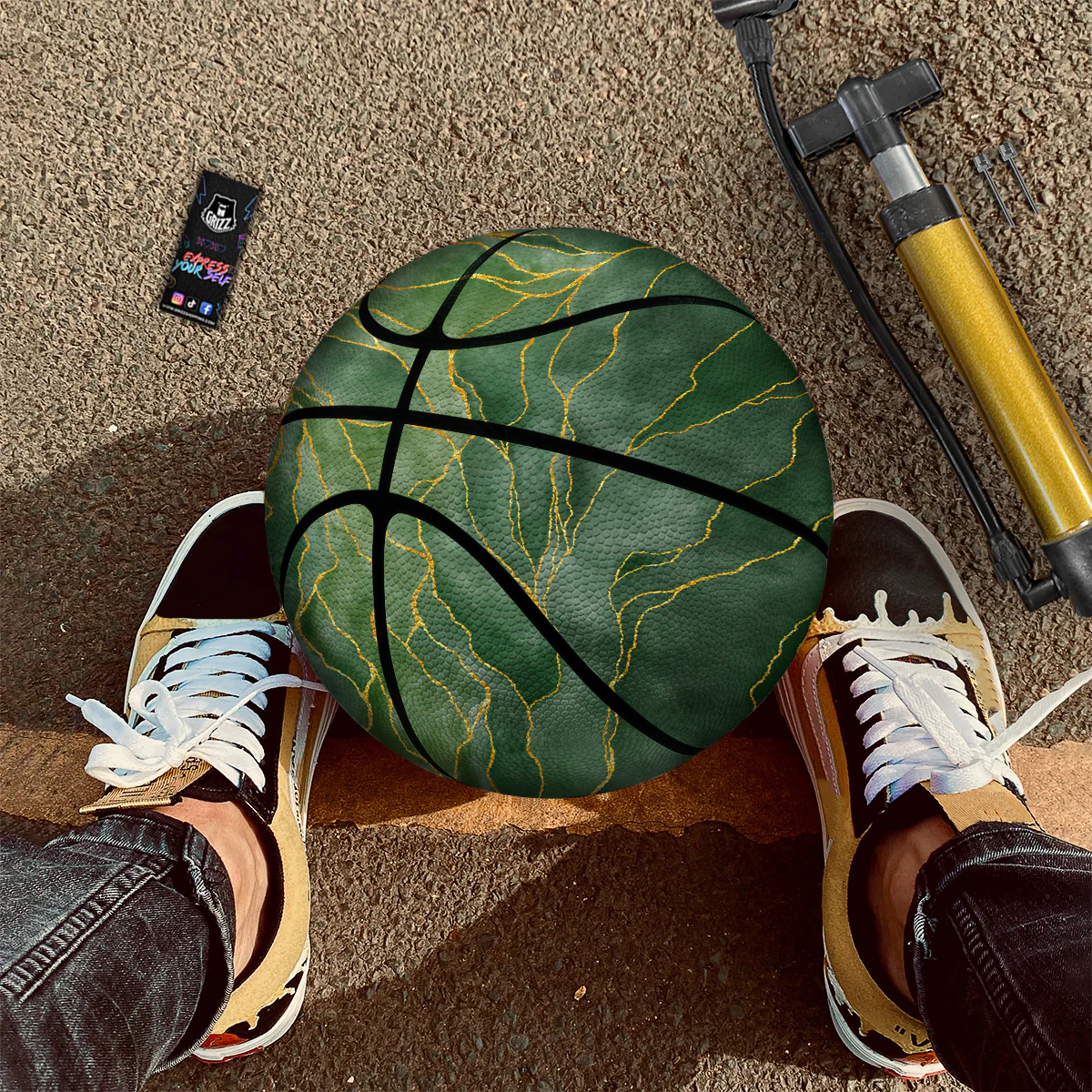 Green Golden Cracked Marble Print Basketball - Image 2