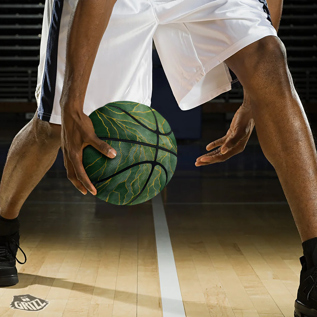 Green Golden Cracked Marble Print Basketball - Image 3