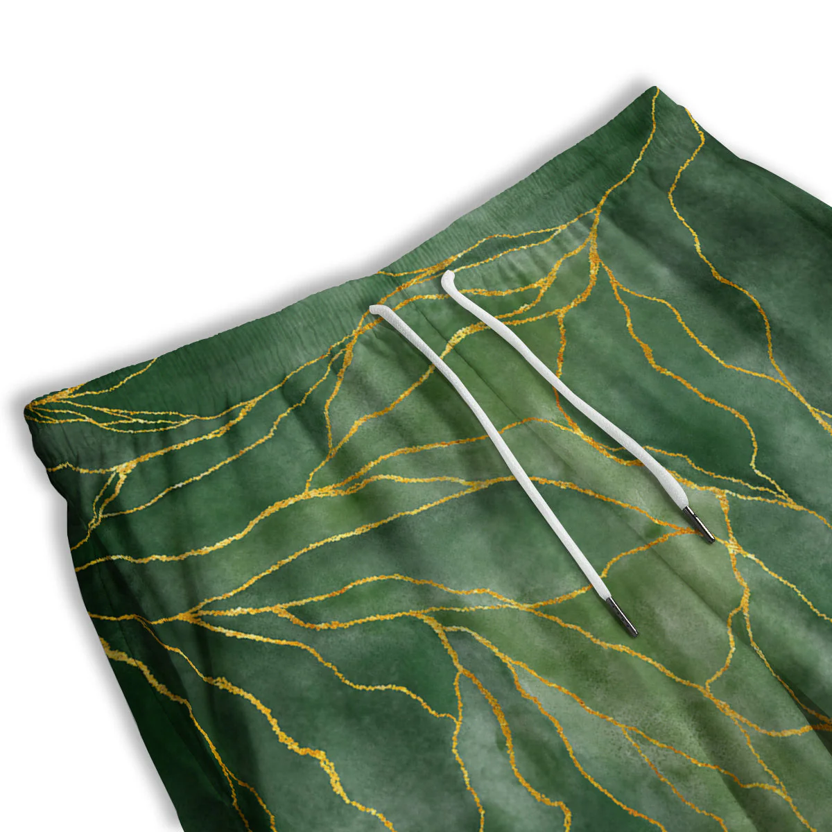 Green Golden Cracked Marble Print Men's Athletic Shorts - Image 3