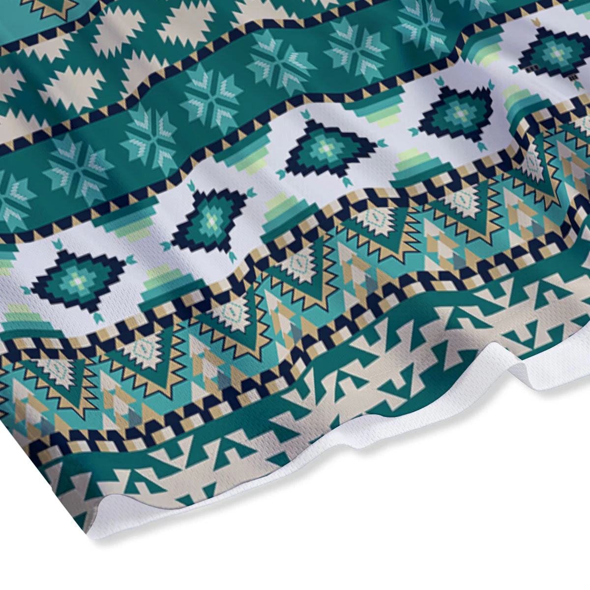 Green Indian Tribal Native Print Pattern Mesh Shorts - Image 4
