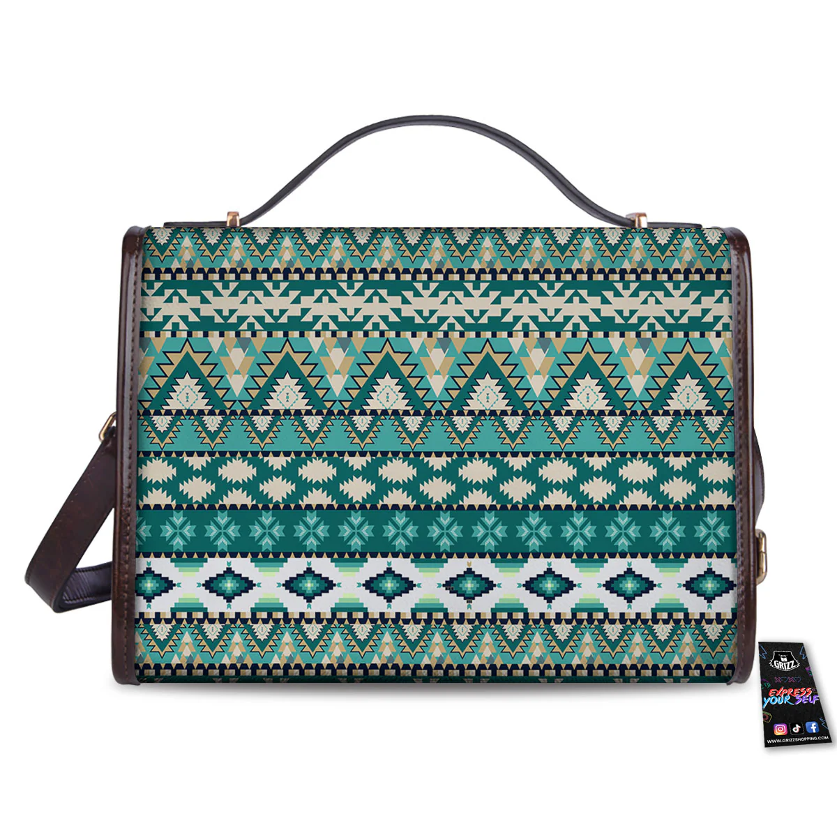 Green Indian Tribal Native Print Pattern Women's Satchel Bag - Image 2