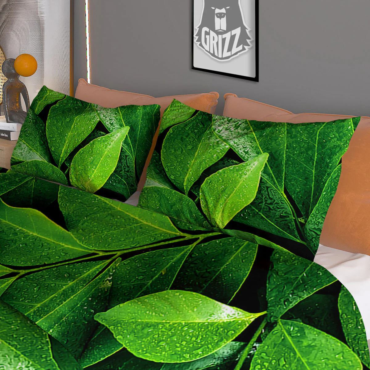 Green Leaf Print Duvet Cover Bedding Set - Image 3