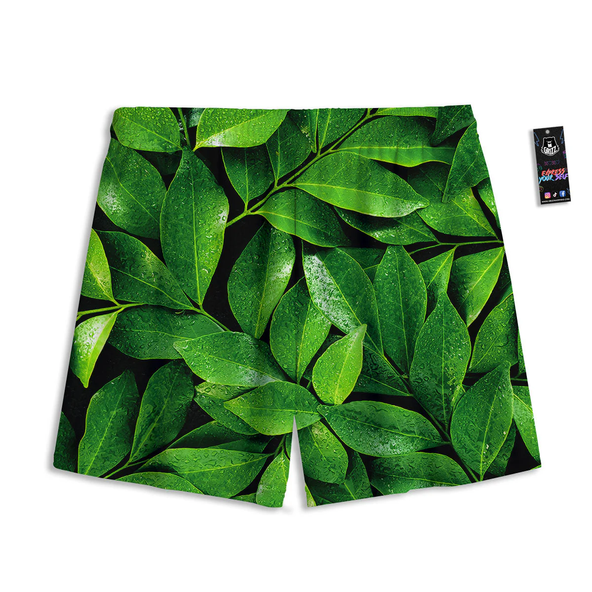 Green Leaf Print Mesh Shorts - Image 2