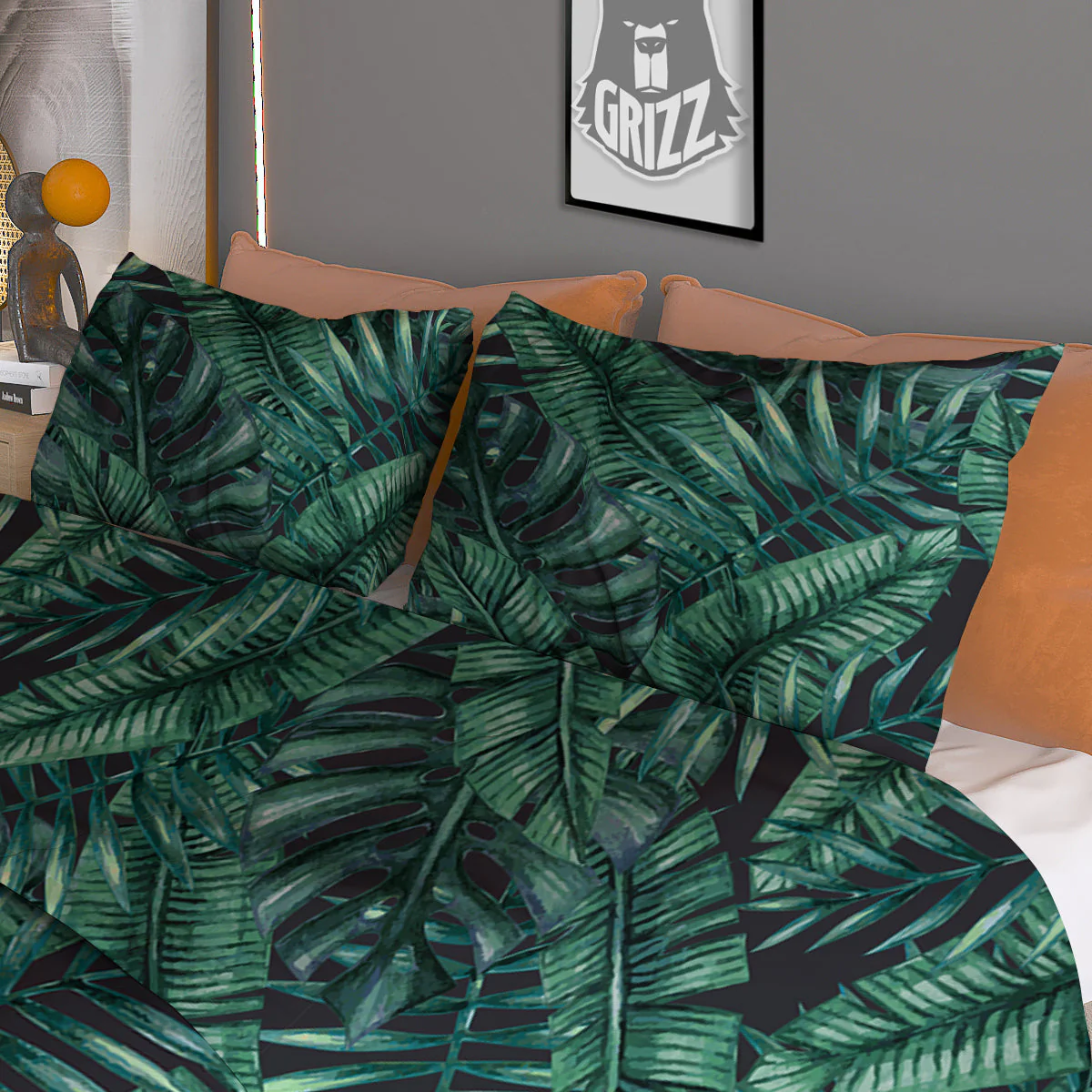 Green Leaf Tropical Print Pattern Duvet Cover Bedding Set - Image 3
