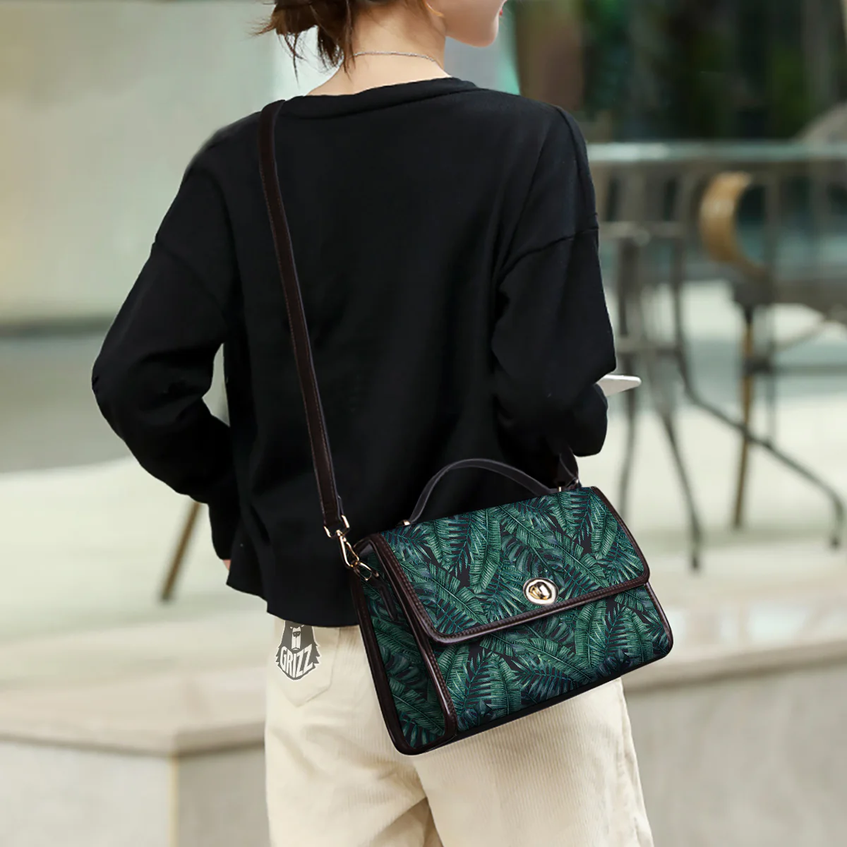 Green Leaf Tropical Print Pattern Women's Satchel Bag - Image 3