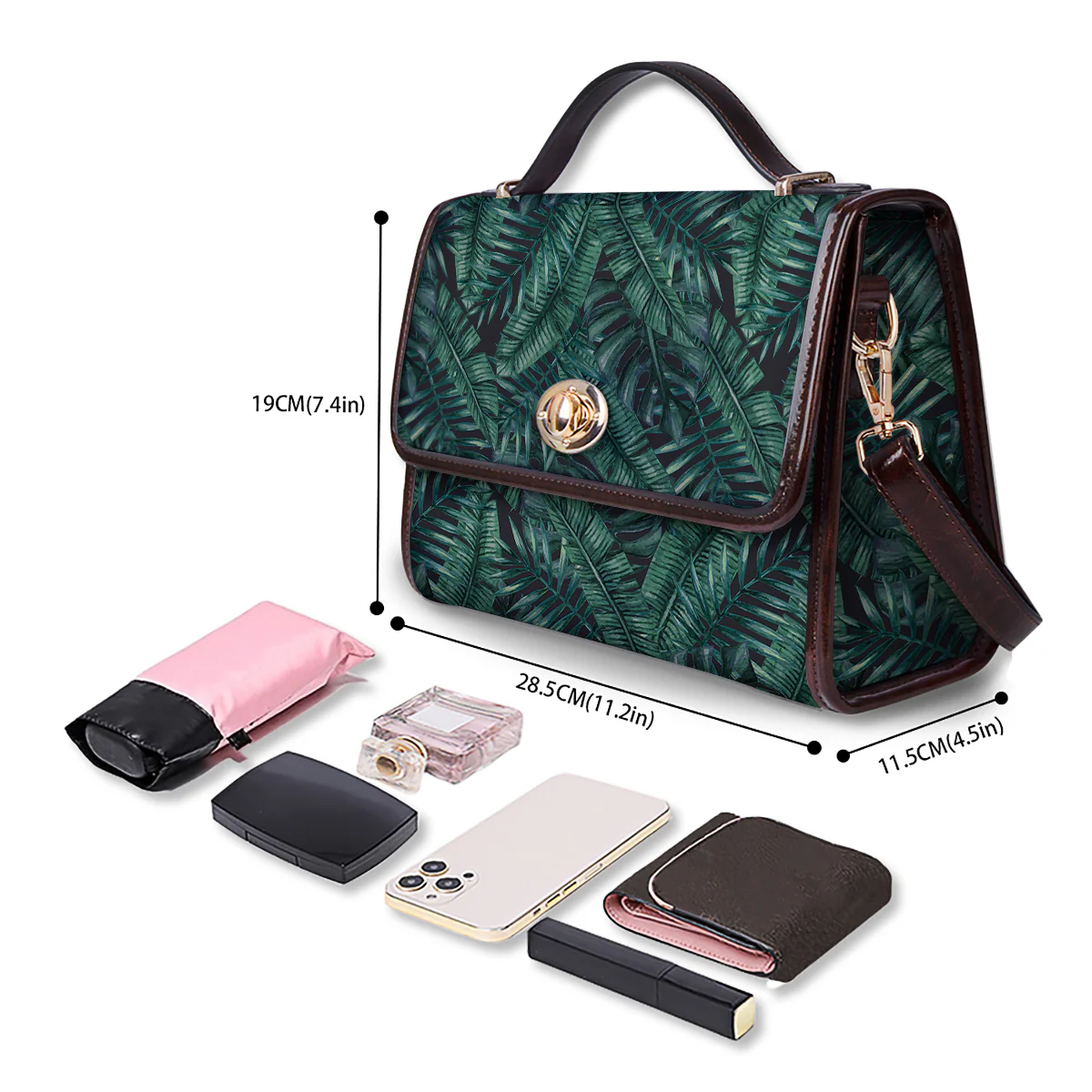 Green Leaf Tropical Print Pattern Women's Satchel Bag - Image 4