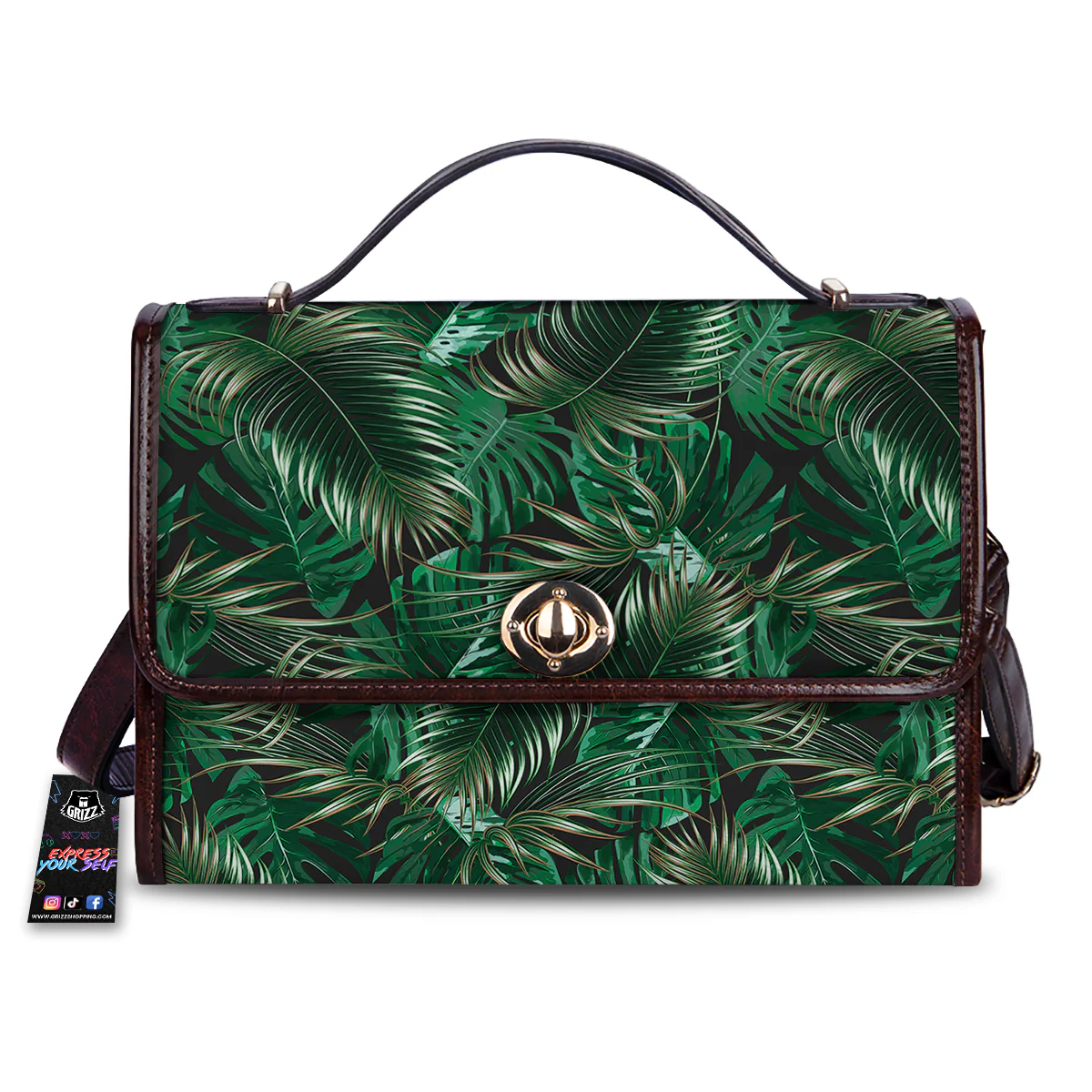 Green Leaves Tropical Print Pattern Women's Satchel Bag