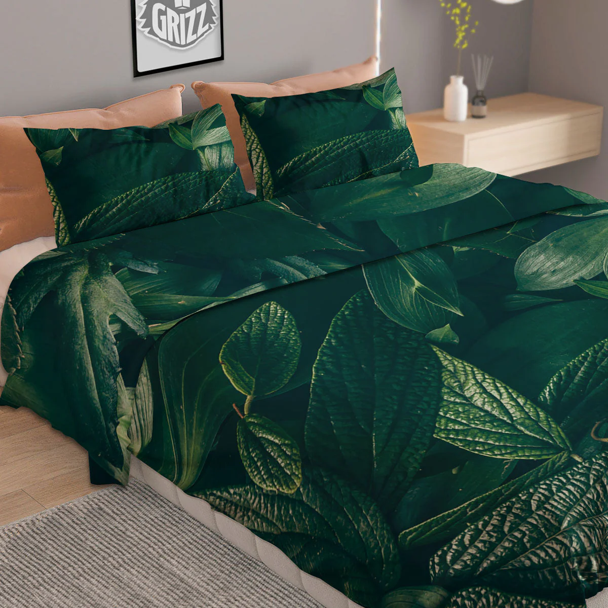 Green Natural Leaf Print Duvet Cover Bedding Set - Image 2