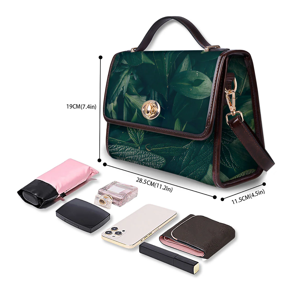 Green Natural Leaf Print Women's Satchel Bag - Image 4