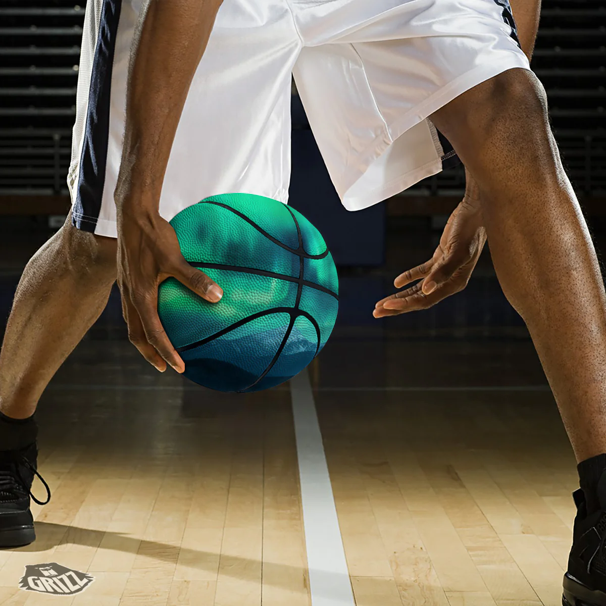 Green Northern Lights And Snowy Mountains Print Basketball - Image 3