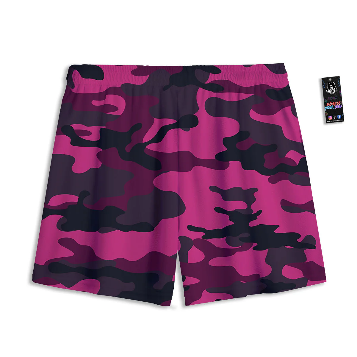 Green Pink And Black Camouflage Print Mesh Shorts - Image 2