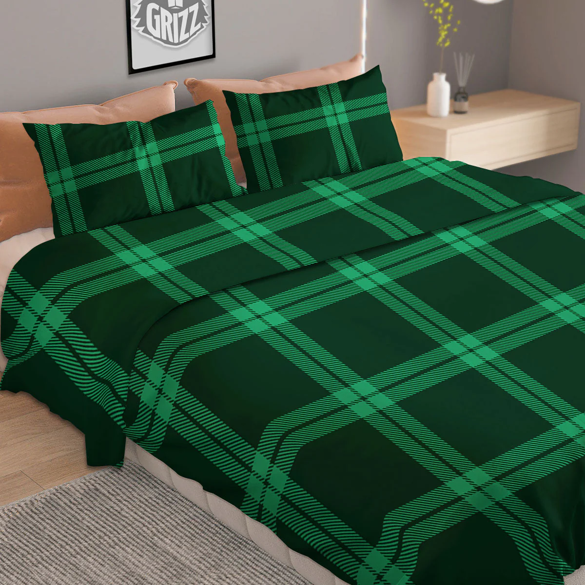 Green Plaid Print Duvet Cover Bedding Set - Image 2