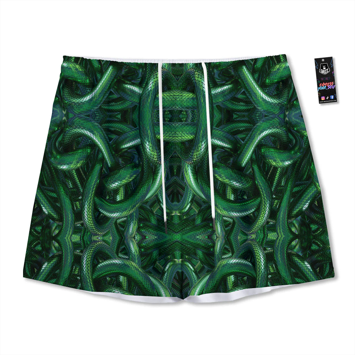 Green Snake 3D Print Pattern Mesh Shorts