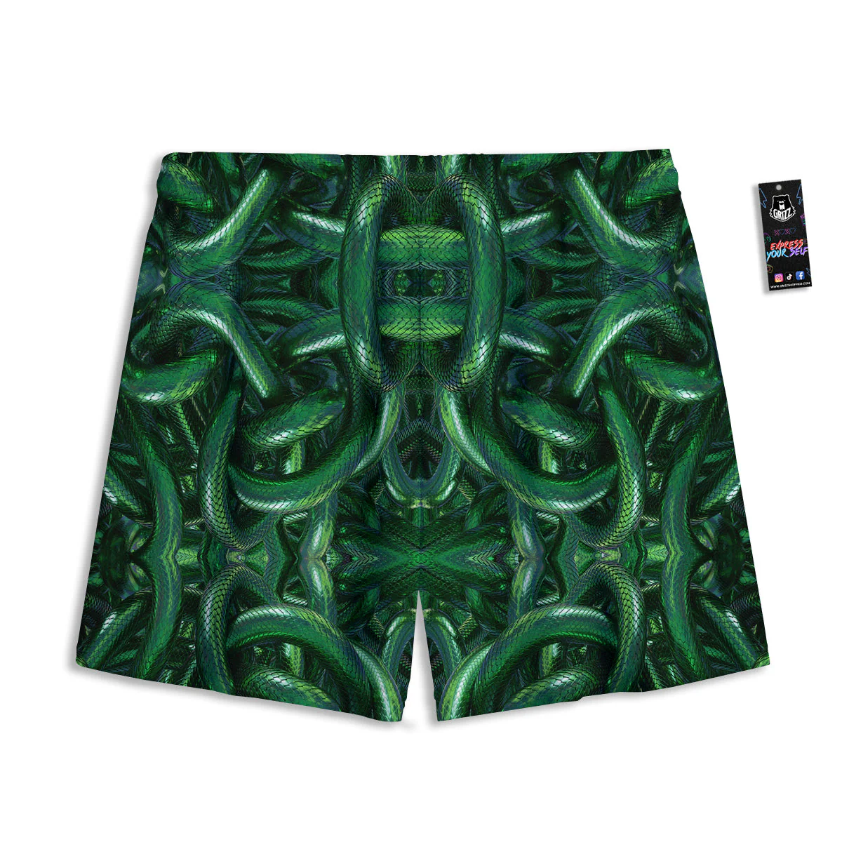 Green Snake 3D Print Pattern Mesh Shorts - Image 2
