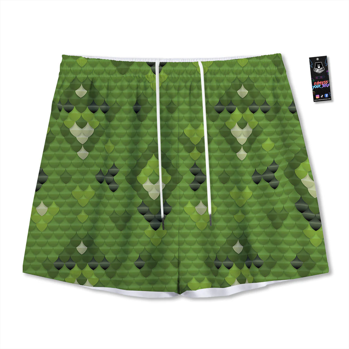 Green Snake Skin Cartoon Print Pattern Mesh Shorts