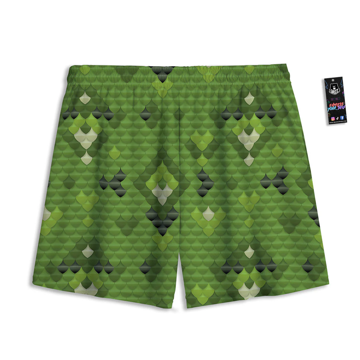 Green Snake Skin Cartoon Print Pattern Mesh Shorts - Image 2