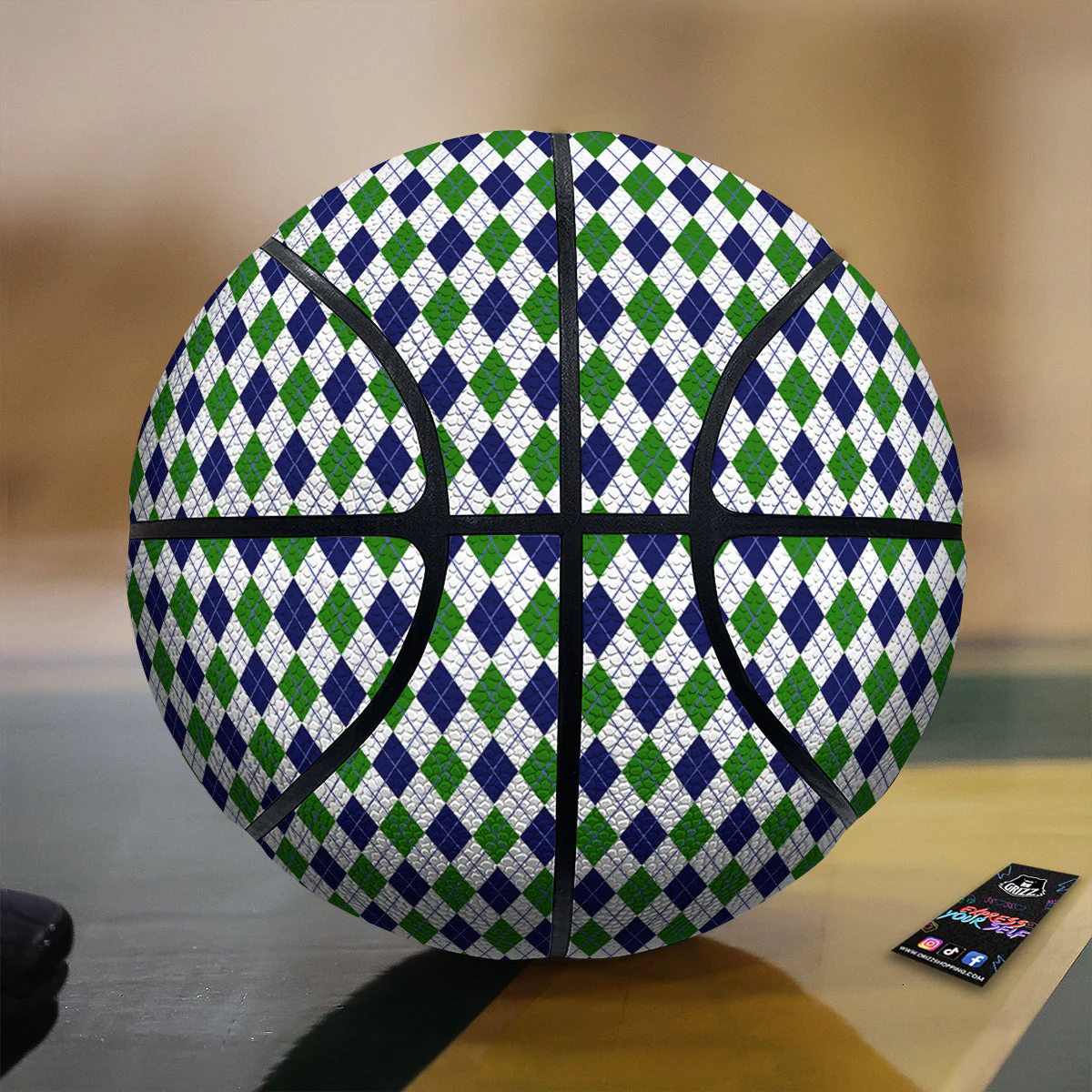Green White And Navy Argyle Print Pattern Basketball
