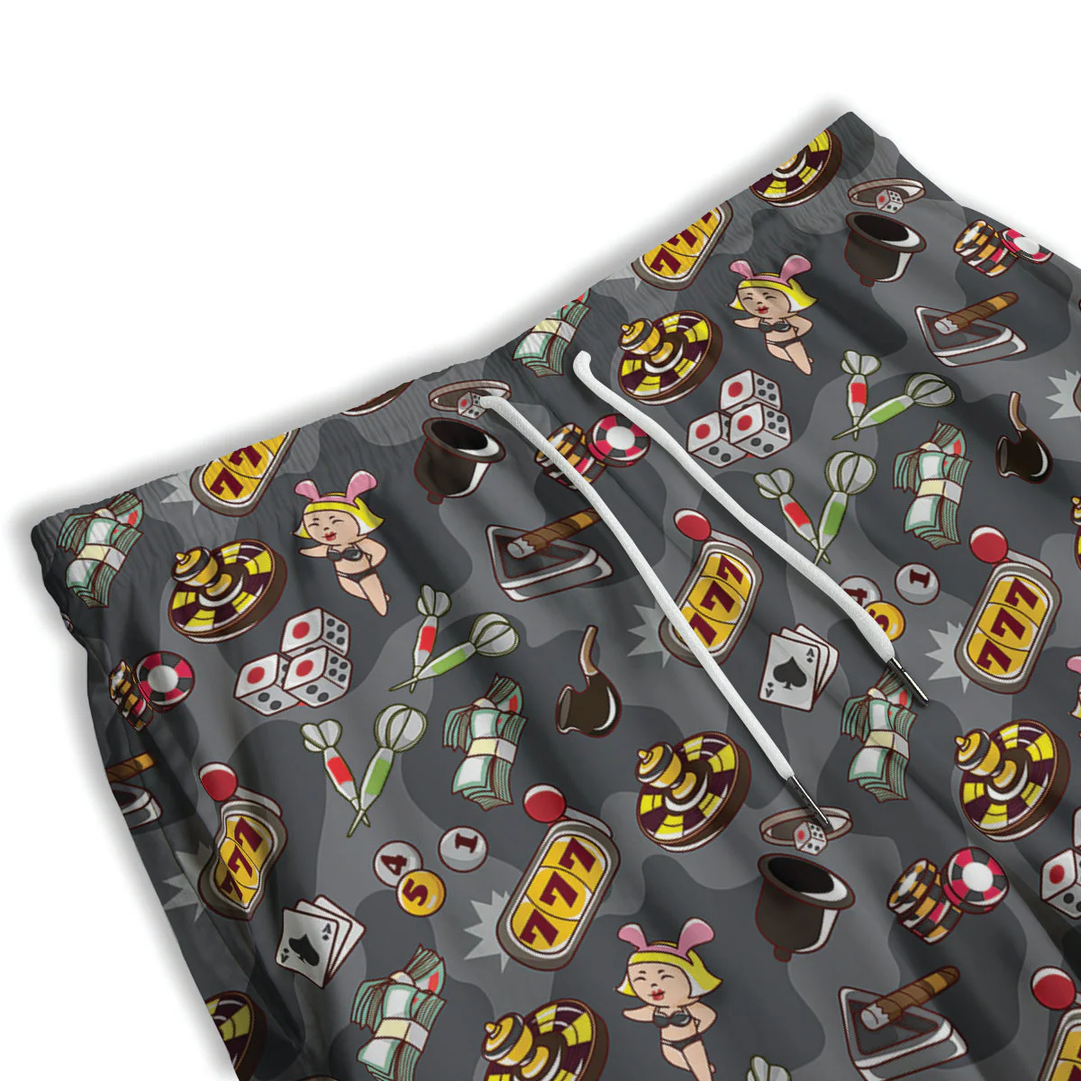 Grey Cute Casino Print Pattern Men's Athletic Shorts - Image 3