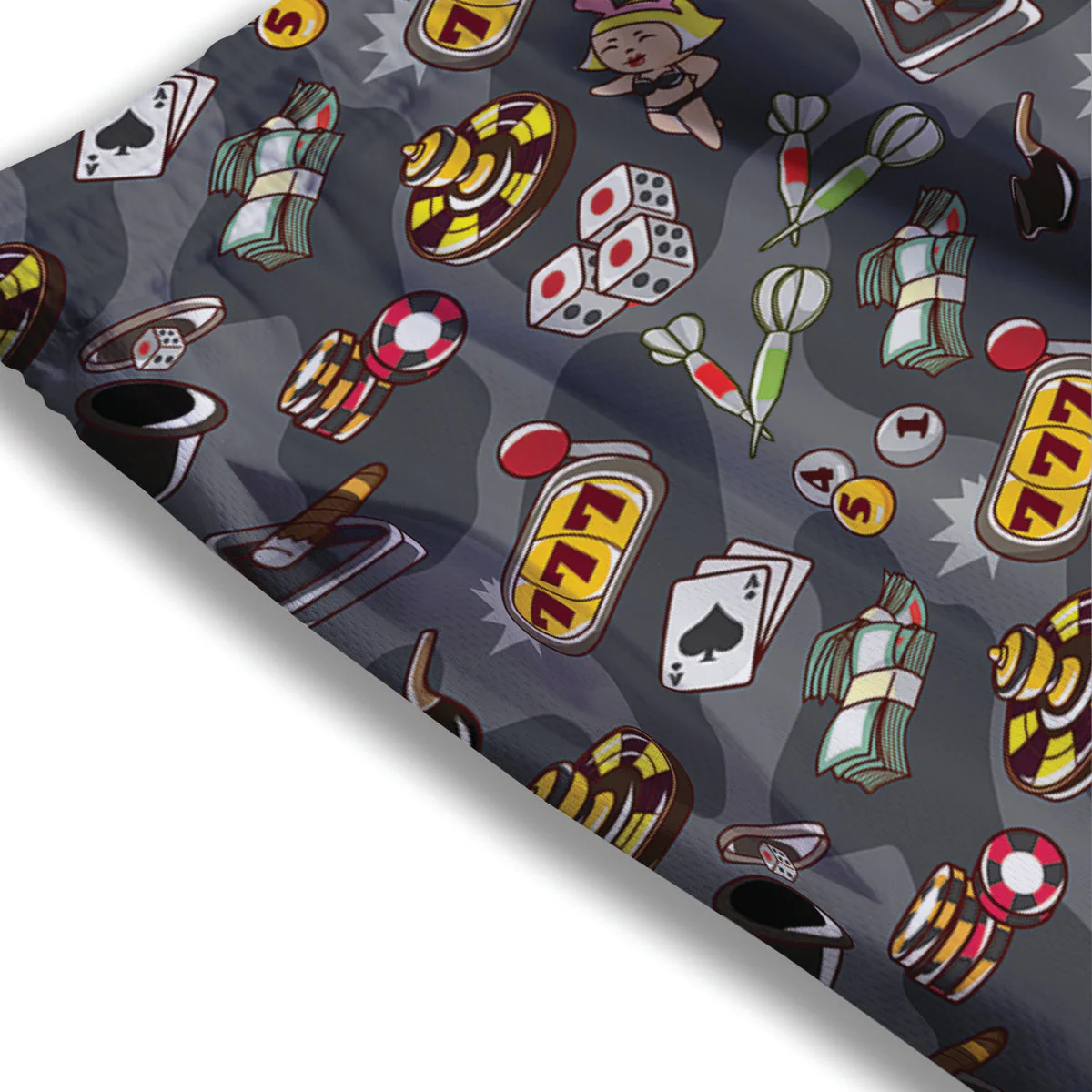 Grey Cute Casino Print Pattern Mesh Shorts - Image 3