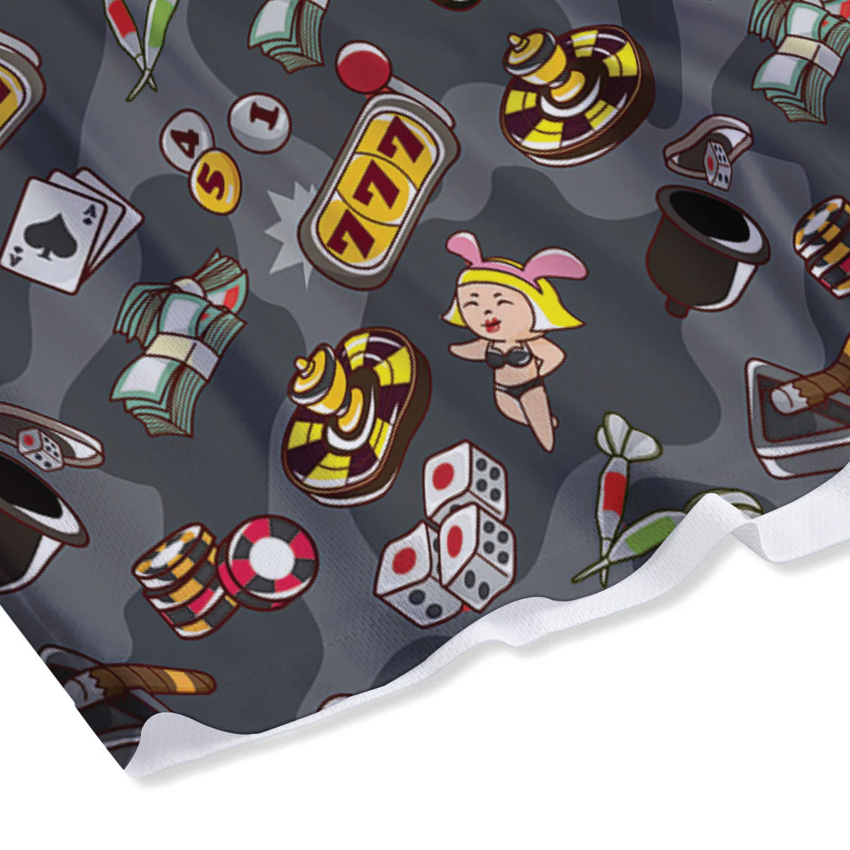 Grey Cute Casino Print Pattern Mesh Shorts - Image 4