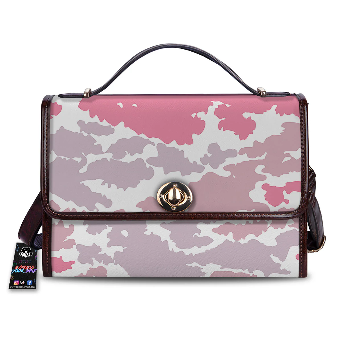 Grey Pink And White Camo Print Women's Satchel Bag