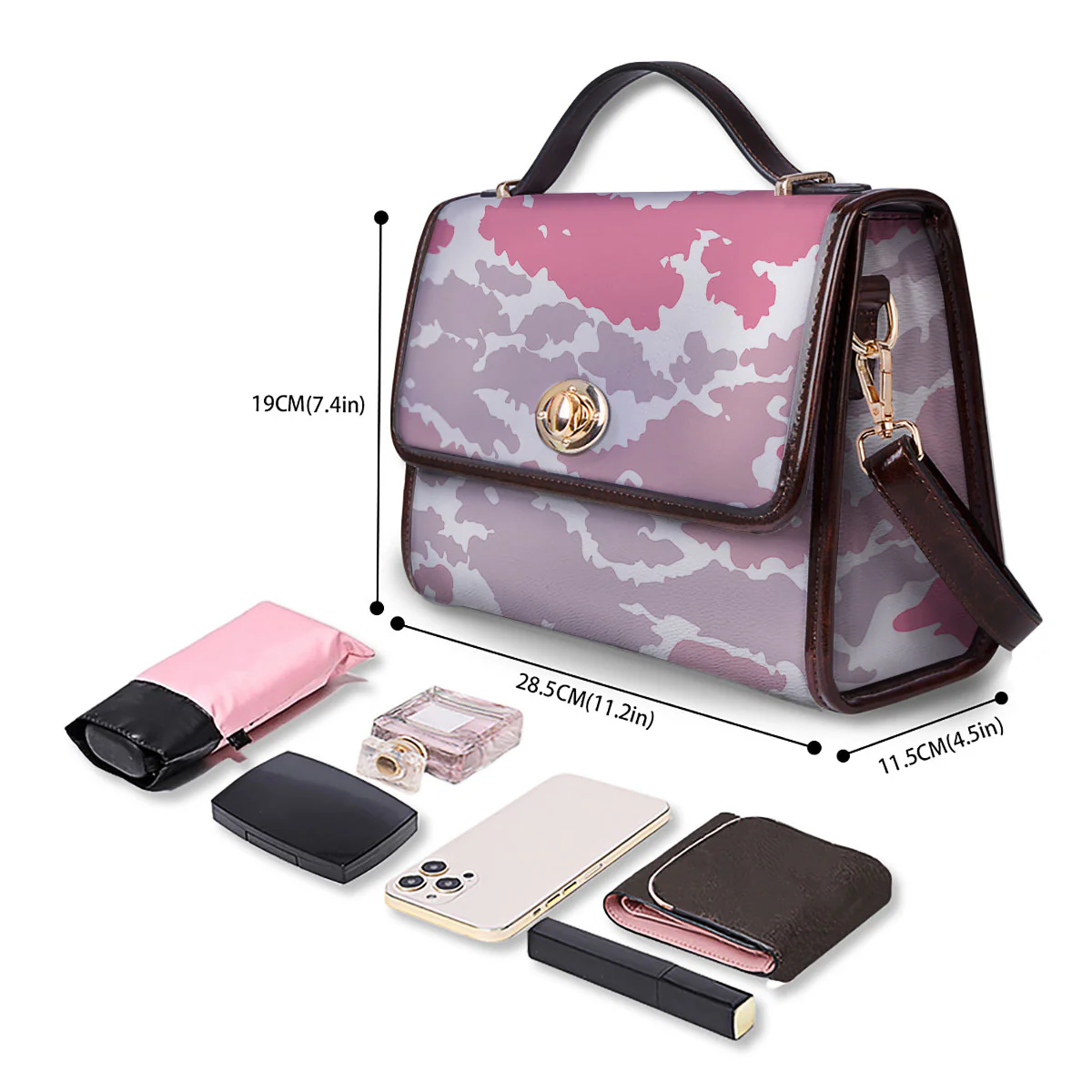 Grey Pink And White Camo Print Women's Satchel Bag - Image 4